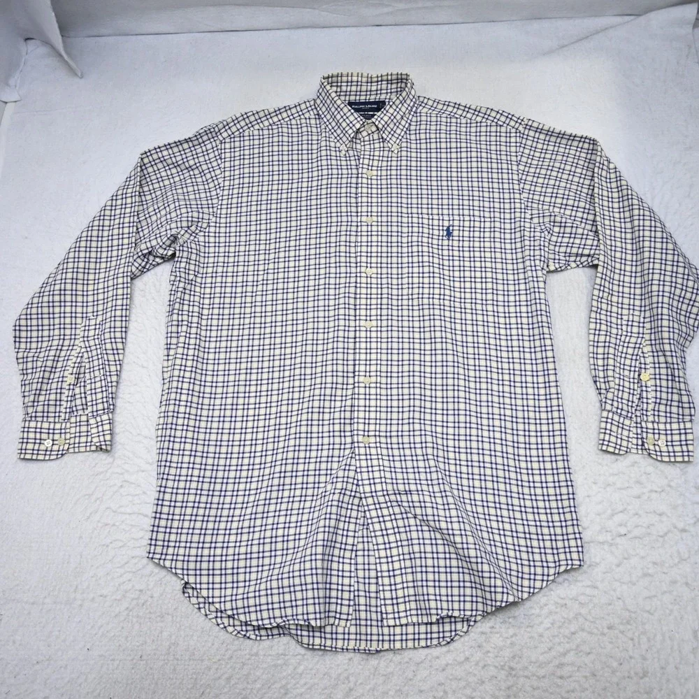 Polo Golf Ralph Lauren Dress Shirt Tilden Plaid Long Sleeve Button Up Men Medium